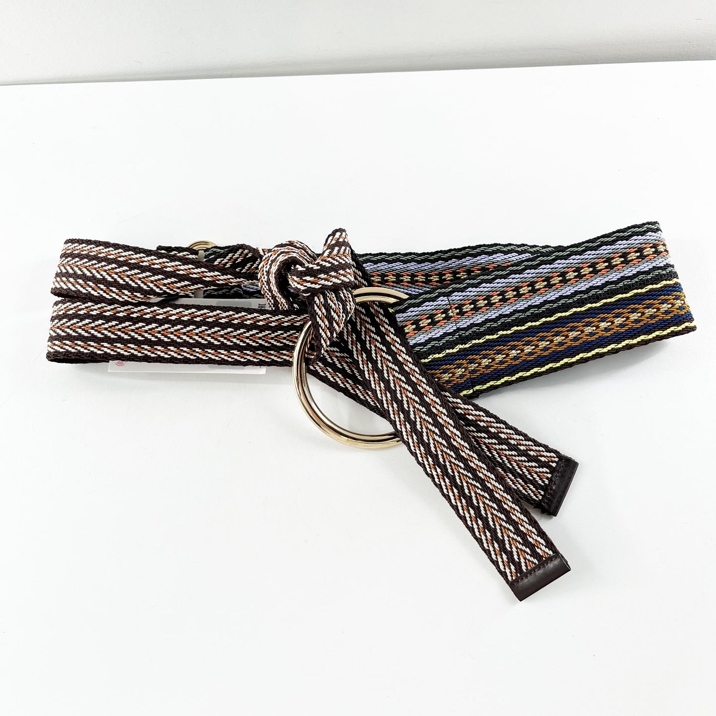 Zara Wide Striped Woven Belt with Circular Buckle Multicolor 30