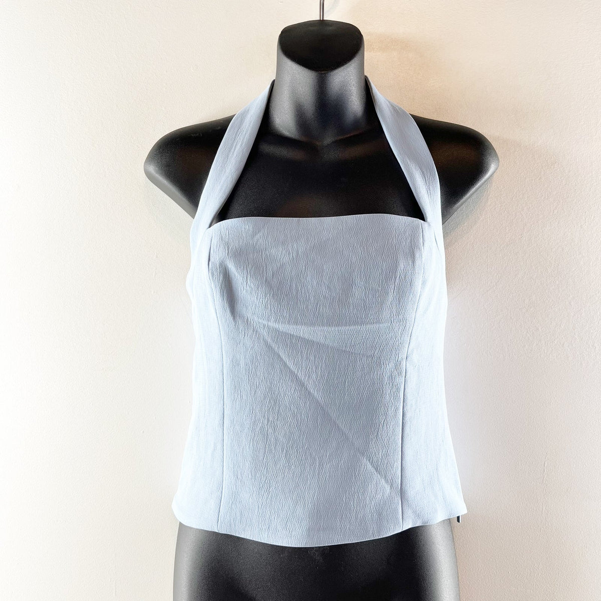 Aritzia Crepette Whisper Sleeveless Smocked Halter Bustier Top Ripple Blue Small