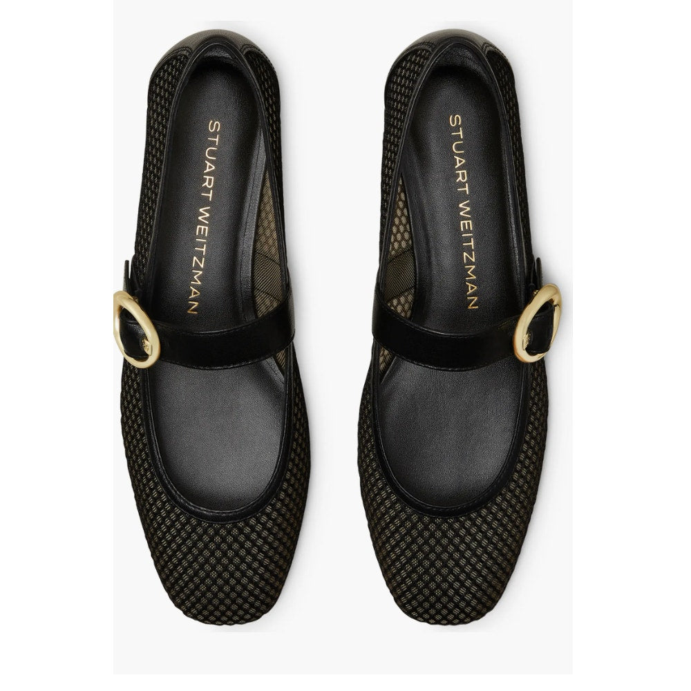 Stuart Weitzman Arabella Mesh Mary Jane Ballet Flats Black 9.5
