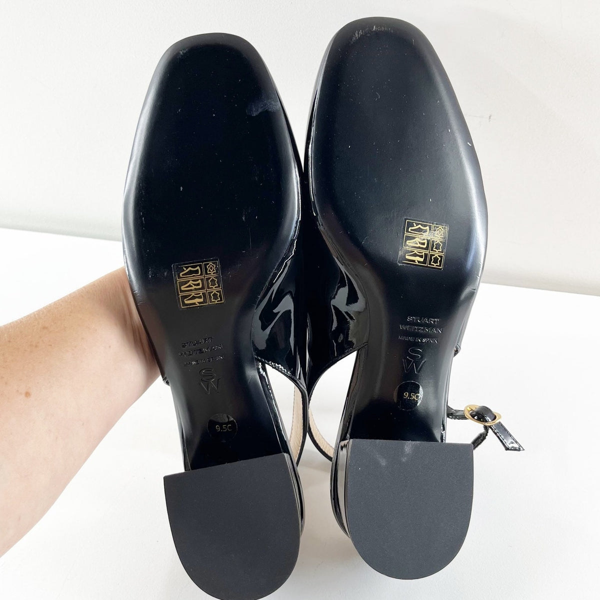 Stuart Weitzman Maeve Slingback Pump Heels Patent Leather Black 9.5
