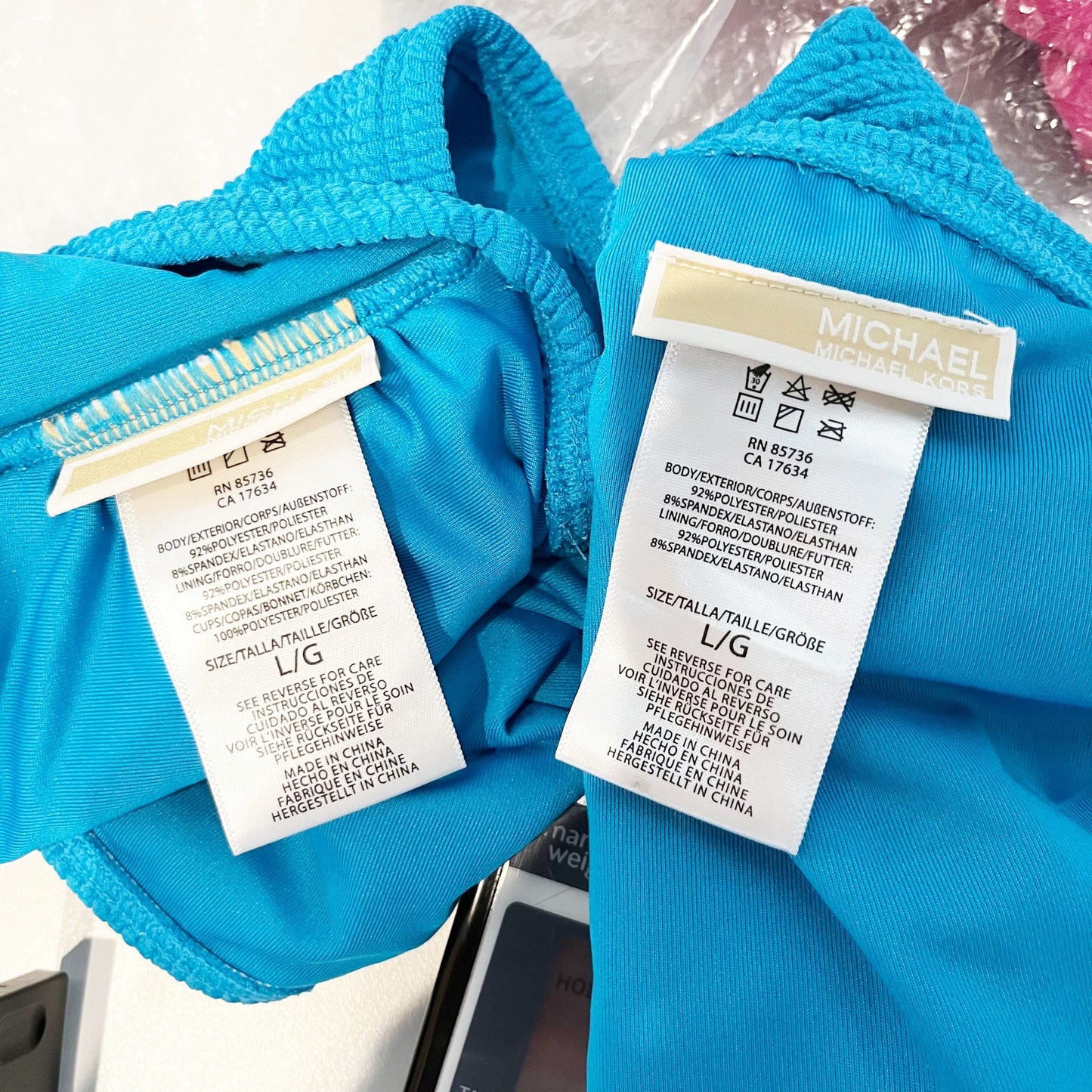 Michael Kors Strapless Bandeau Two PIece Ribbed Bikini Set Turquoise Blue Large