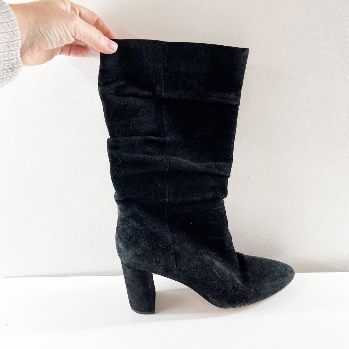 Banana Republic Pointed Toe Suede Slouchy Mid Calf Boots Black 9.5