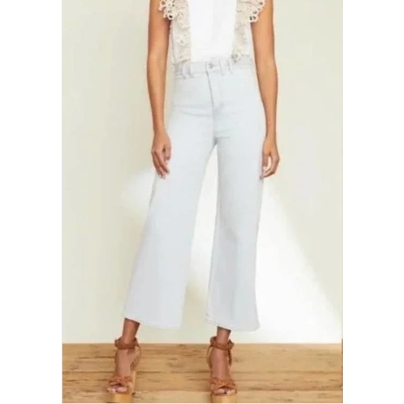 Veronica Beard Grant Braided Waist Extra High Rise Wide Leg Jeans Aspen Blue 10