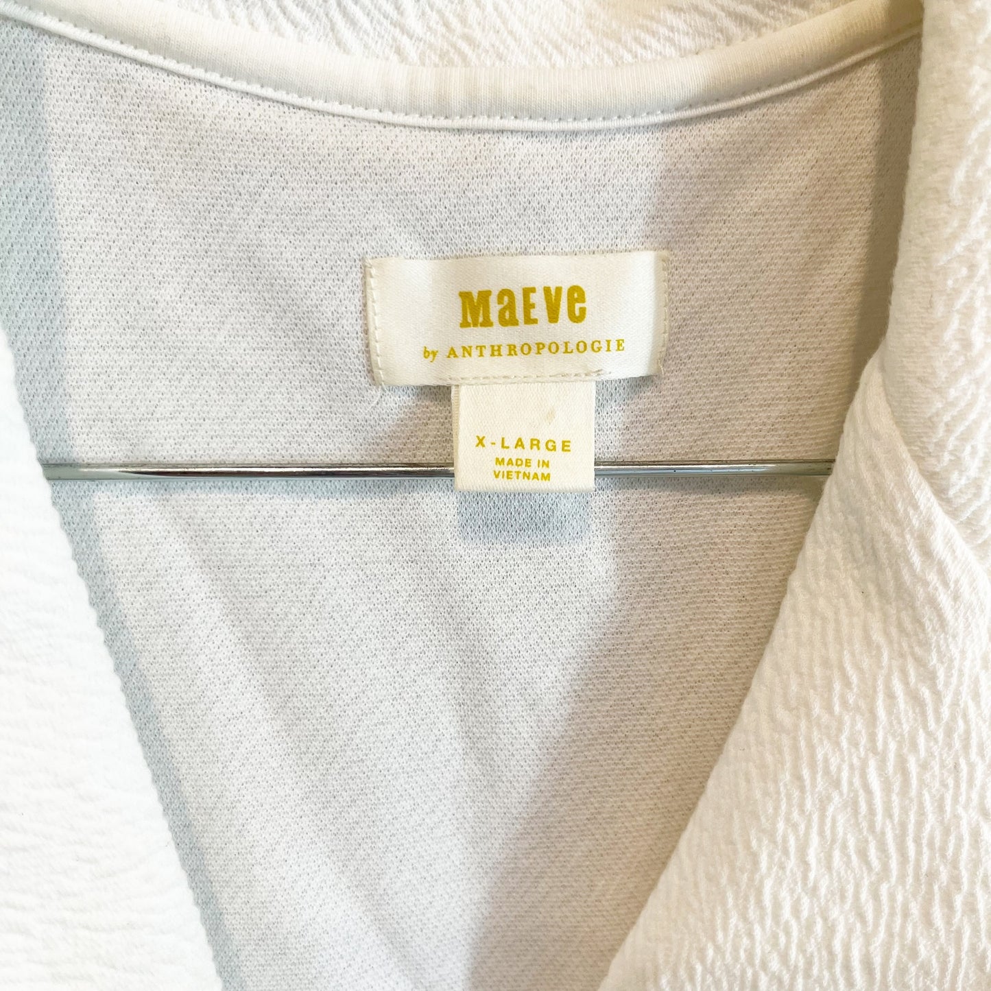 Maeve Anthropologie Short Sleeve Textured Notch Collar Shirt Top White XL
