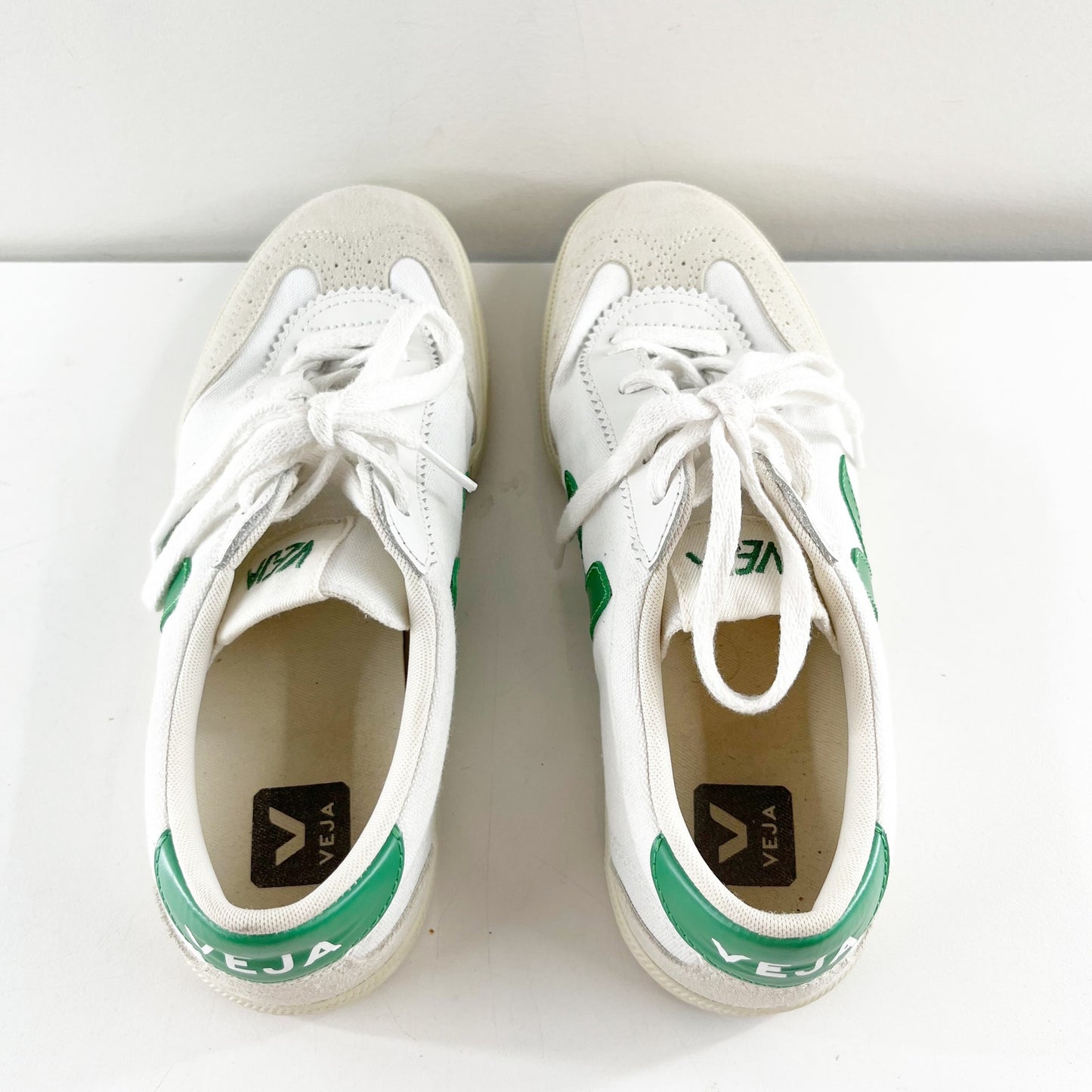 Veja Volley Suede Leather Low Top Canvas Sneakers White Emeraude Green 9