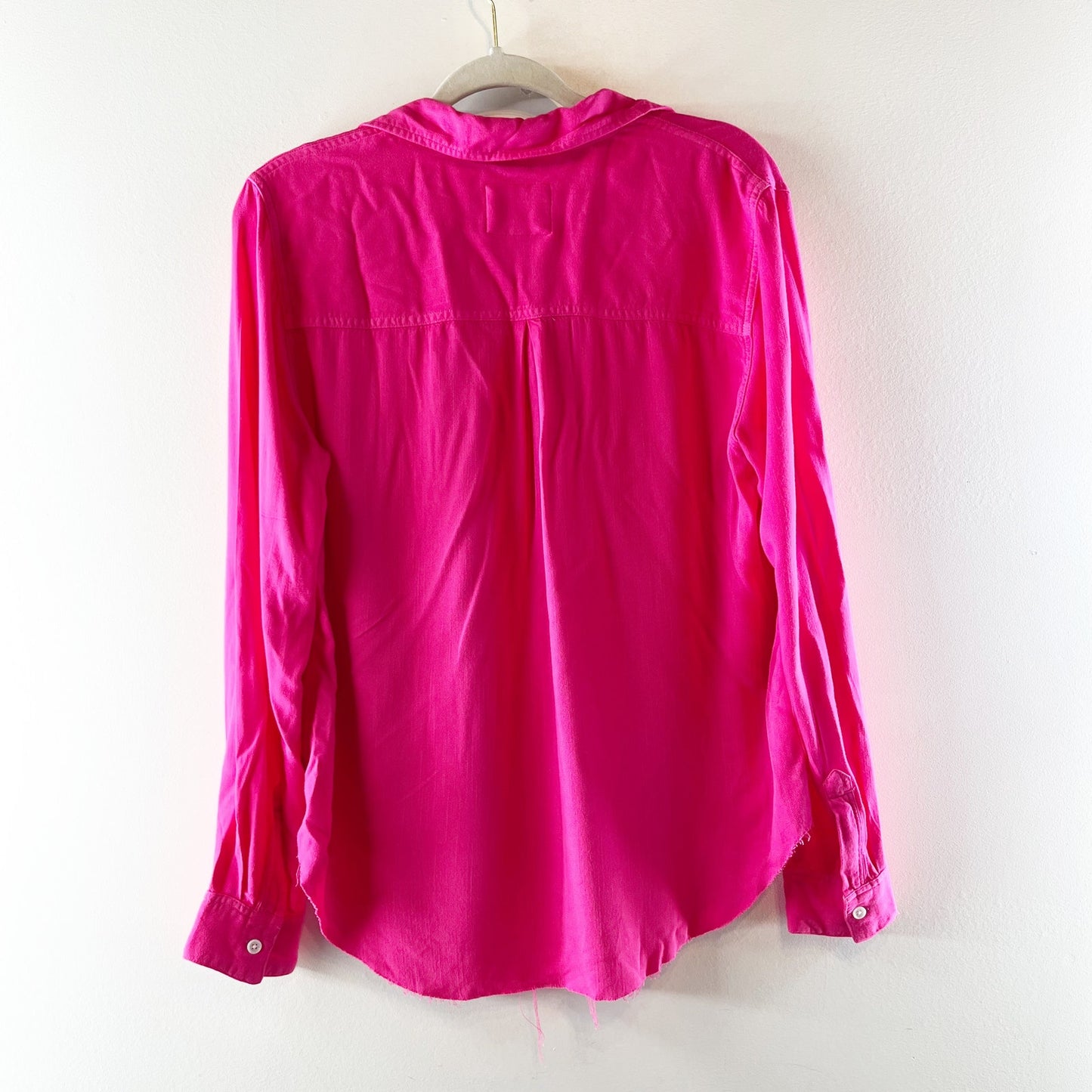 Rails Ingrid Long Sleeve Button Down Shirt Raw Hem Hibiscus Pink Small