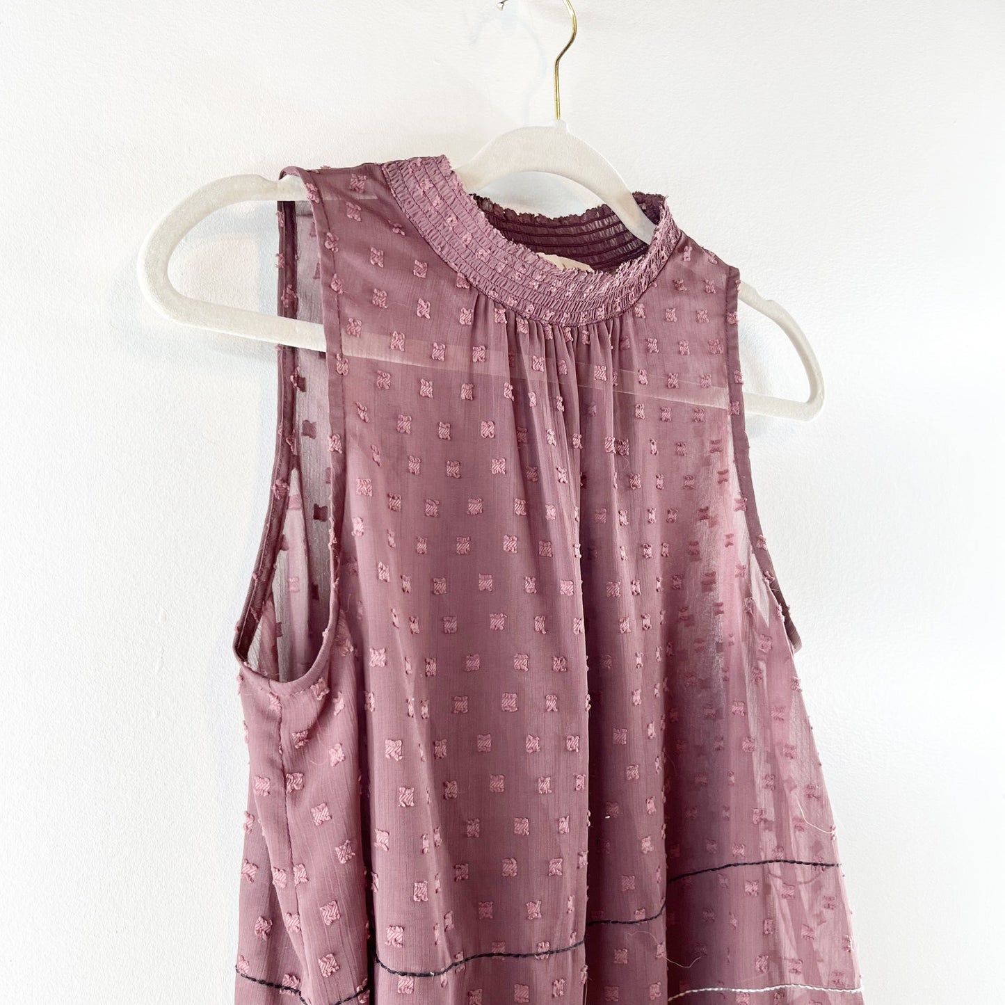 Dolan by Anthropologie Ida Sleeveless Smocked Mock Neck Blouse Top Maroon XS