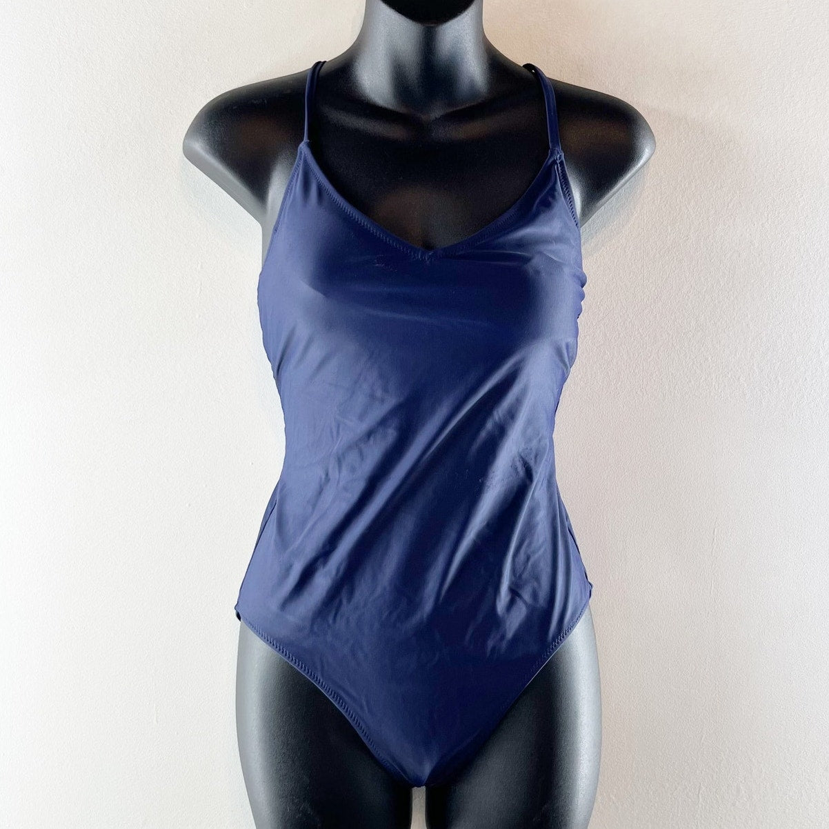 Aerie Strappy Back Scoopneck One Piece Swimsuit Navy Blue Medium
