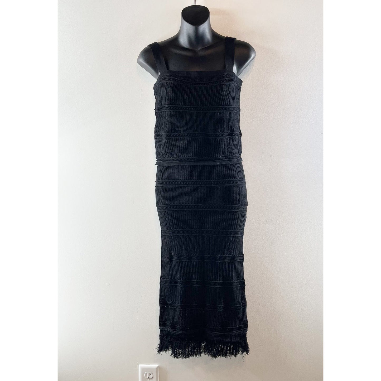 Z Supply Fiona Tank Top & Finley Fringe Crochet Midi Skirt Set Black XS