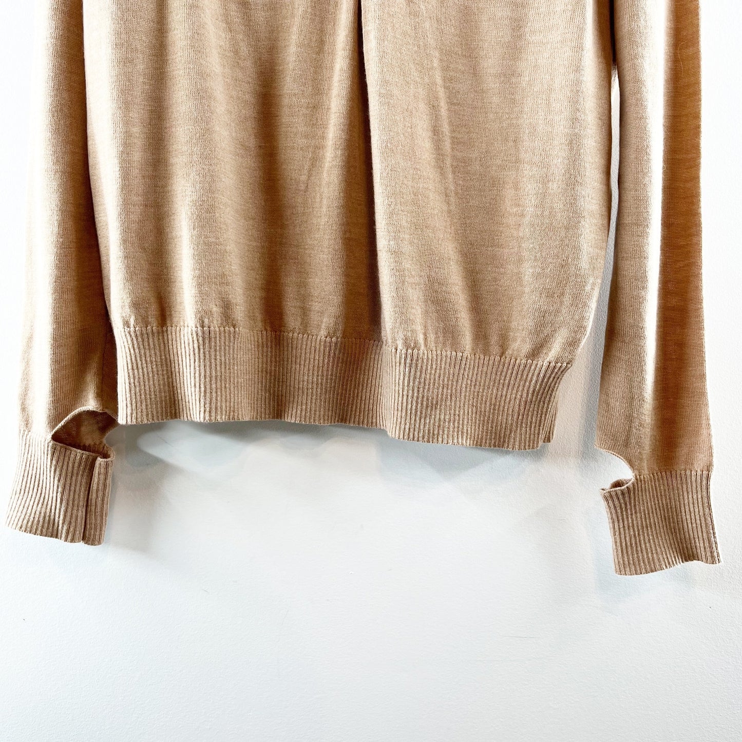 Roucha Tnot Twist Front Long Sleeve Wool Sweater Tan Melange Brown Large / C