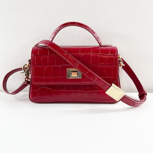 J. Crew Edie Small Top Handle Bag Purse Italian Croc Embossed Leather Red