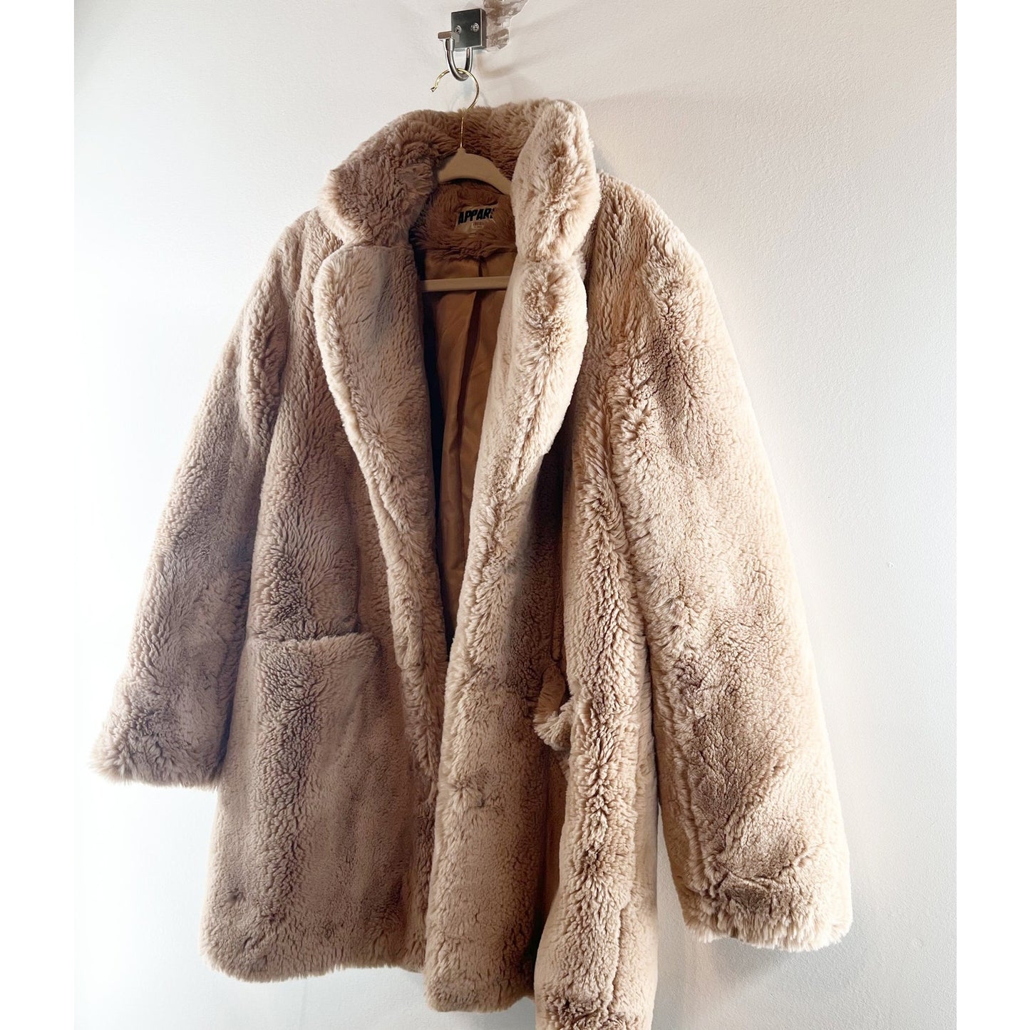 Apparis Sophie Faux Fur Teddy Jacket Coat Brown Tan Medium