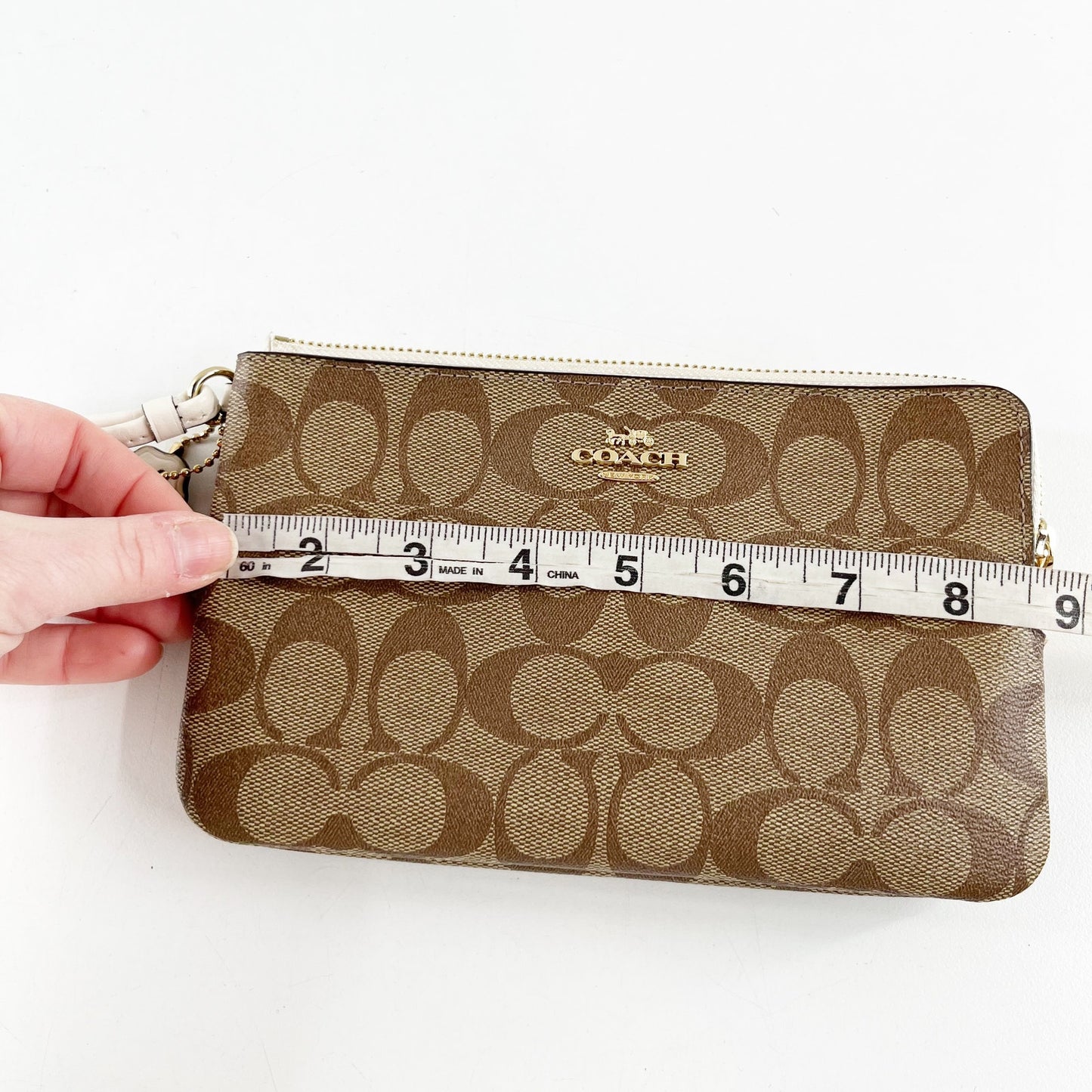 Coach Signature C Corner Zip Canvas Wristlet Wallet Brown