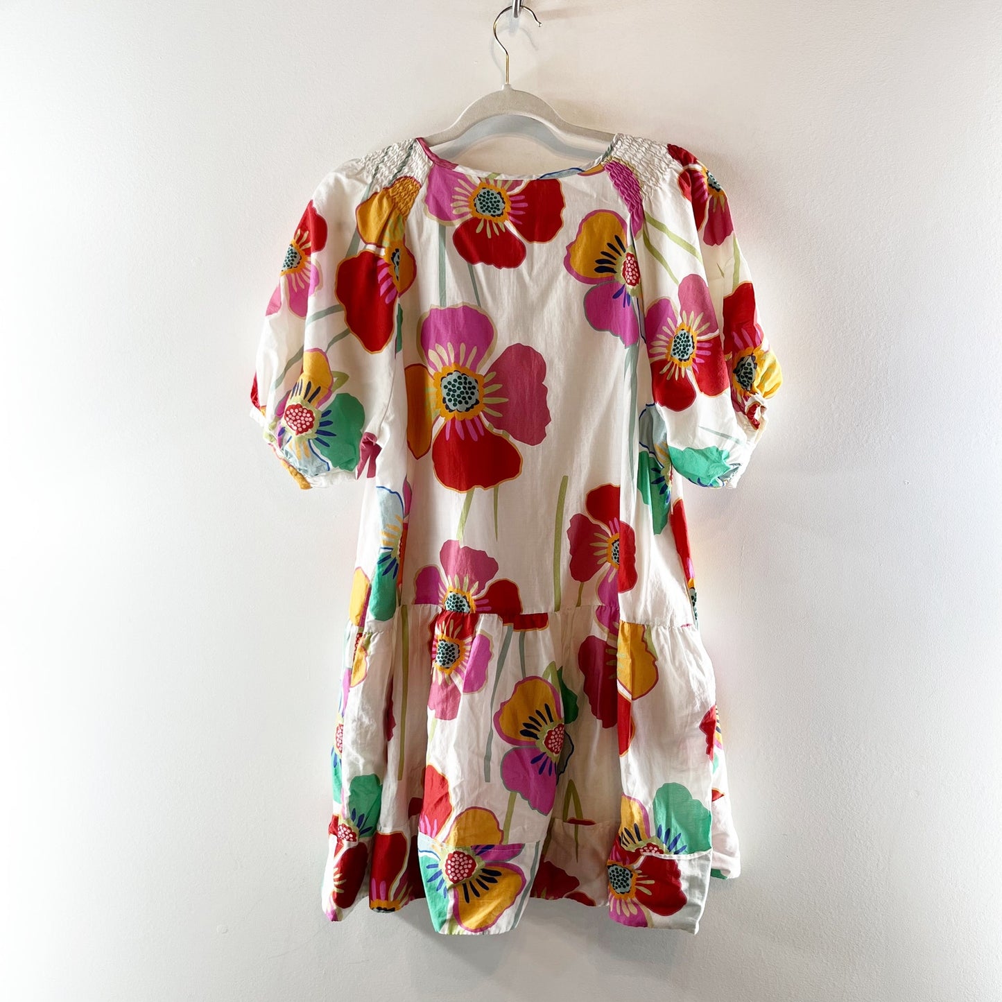 Velvet by Graham & Spencer Rachel Floral Puff Sleeve Mini Dress White Pink XS