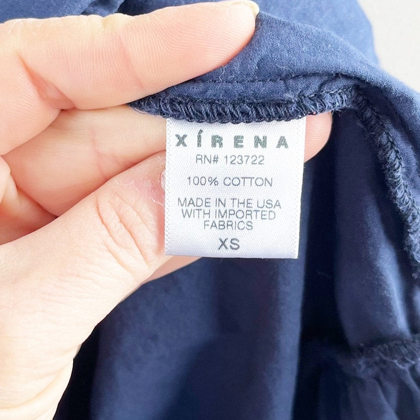 Xirena Chiara Square Neck Short Puff Sleeve Cotton Tiered Midi Dress Blue XS
