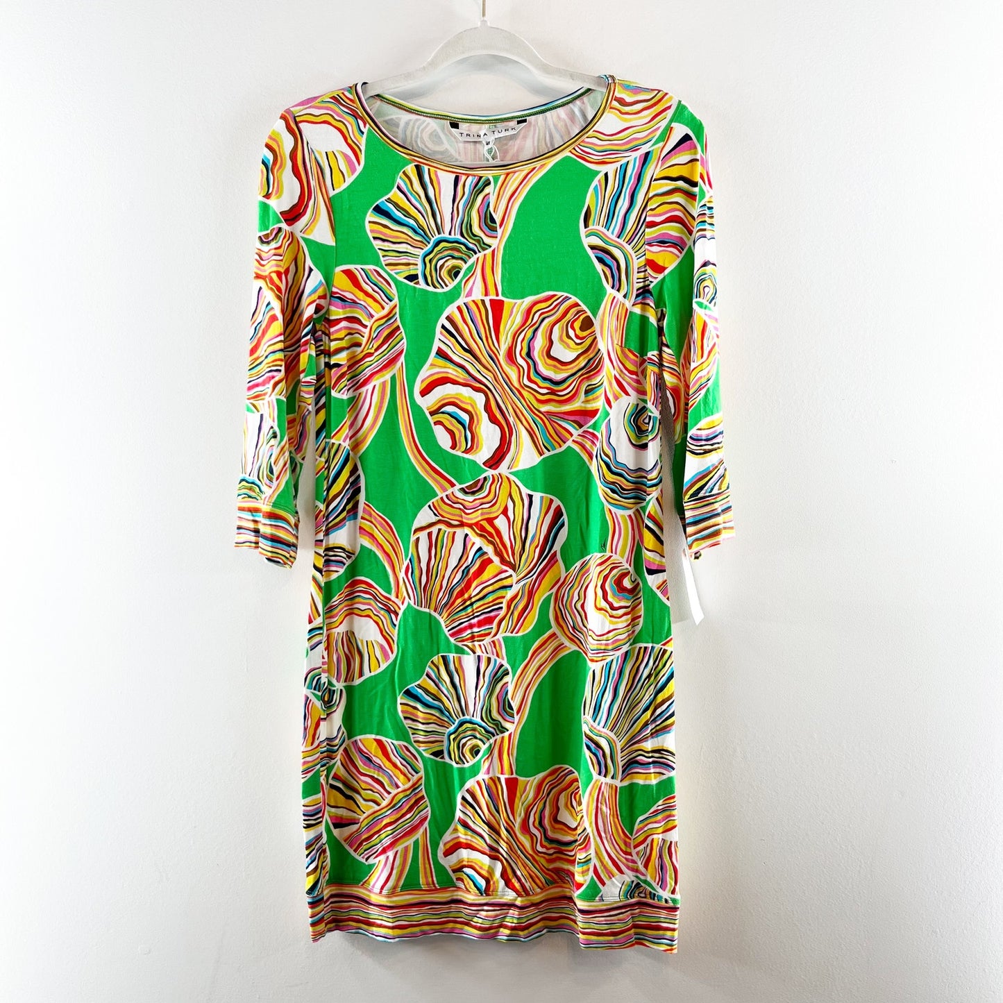 Trina Turk Camellia Printed 3/4 Sleeve Sheath Mini Dress Green Multi 4