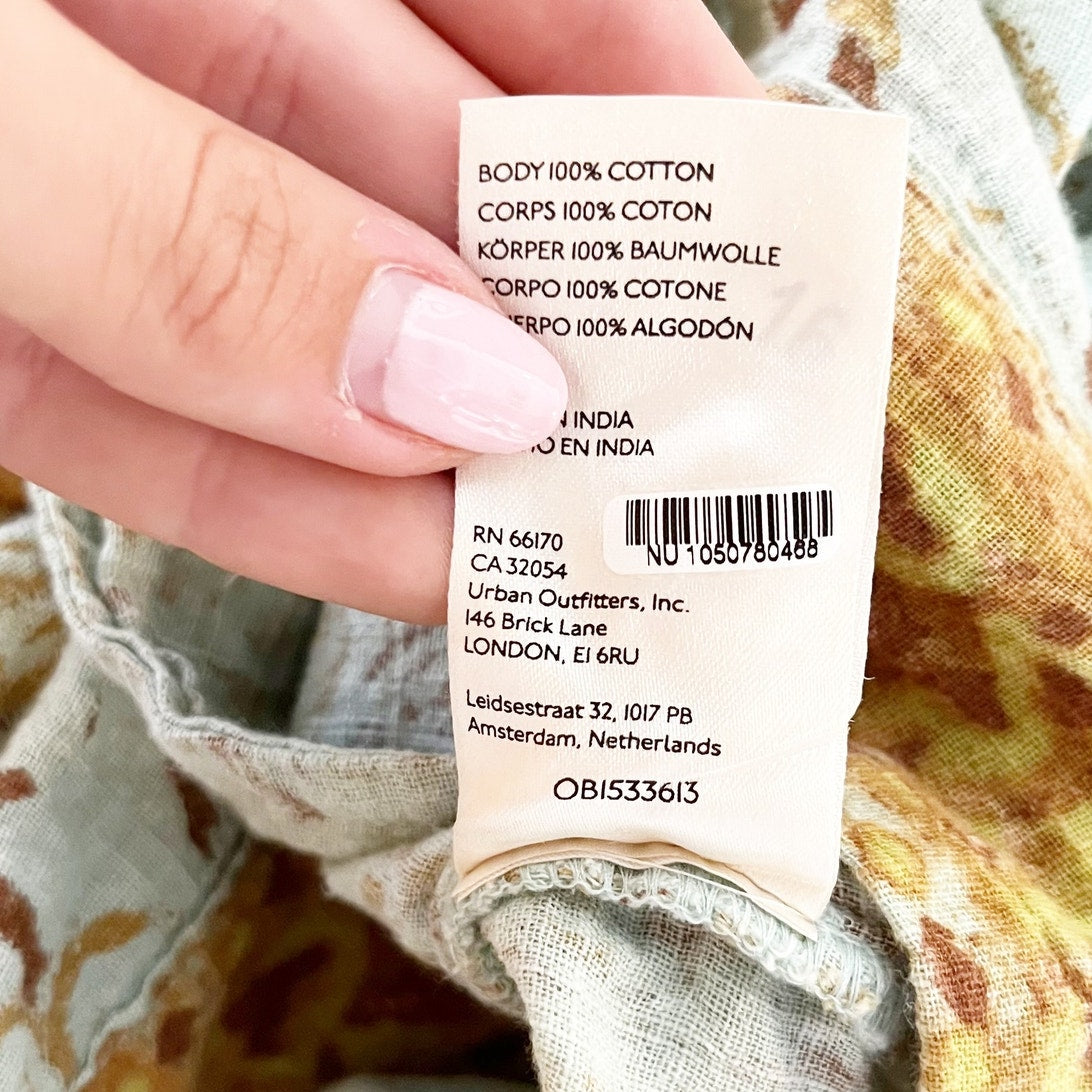 Free People Telly Floral Waistless One Piece Romper Green Yellow Large