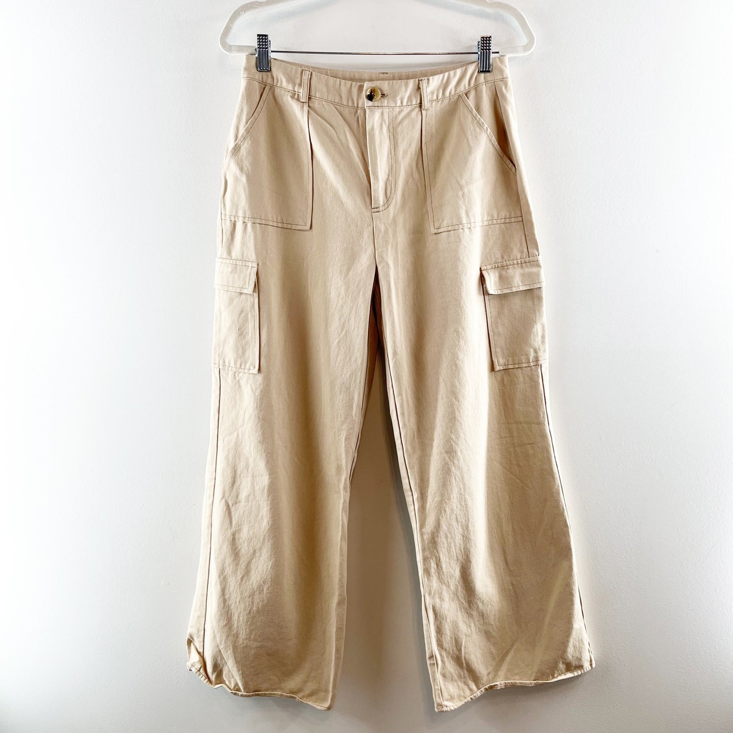 ACOA High Rise Wide Leg Cargo Pants Khaki Tan Large