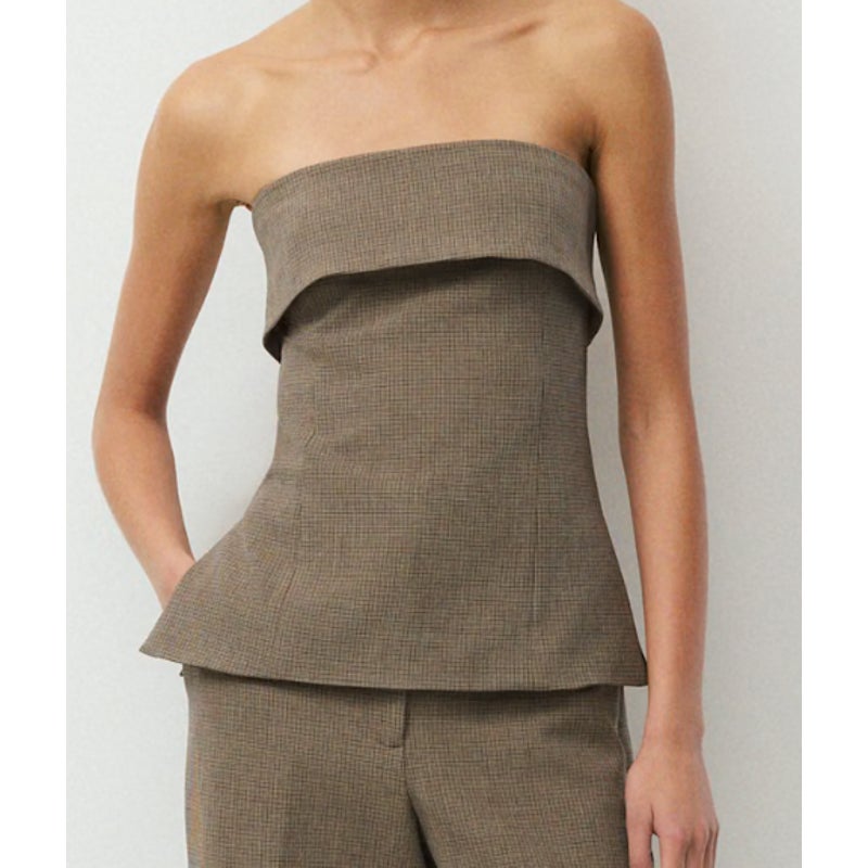 Babaton Aritzia Element Tube Top and Agency Trouser Pants Set Taupe Brown 4