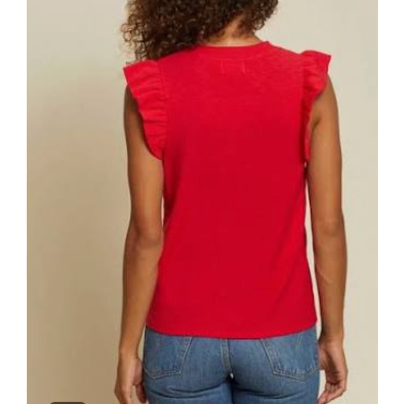 Nation LTD Paulette Ruffled Ribbed Crewneck Tank Top in Campari Red XS