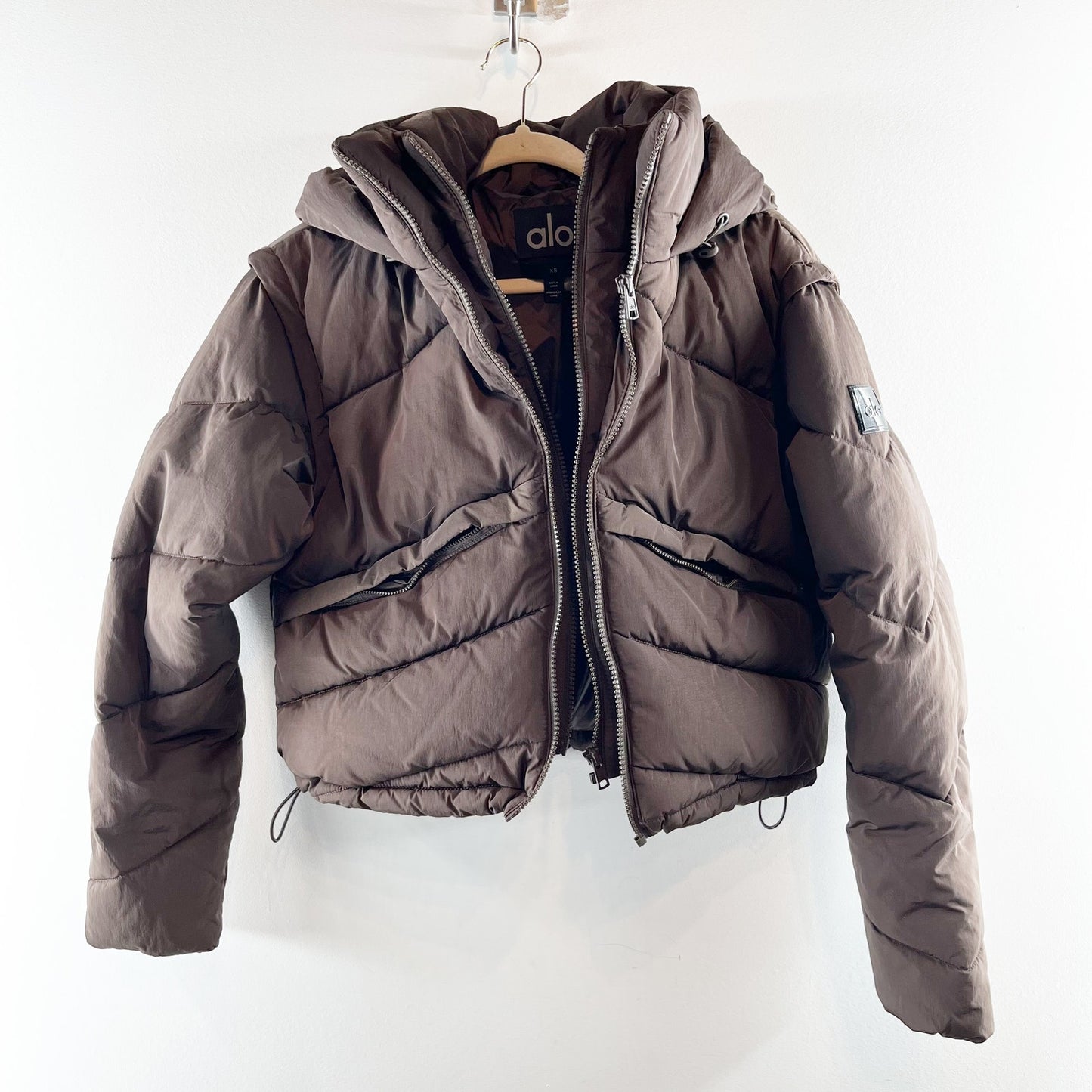 Alo Glacier Cropped Puffer Jacket Coat Espresso Brown Small