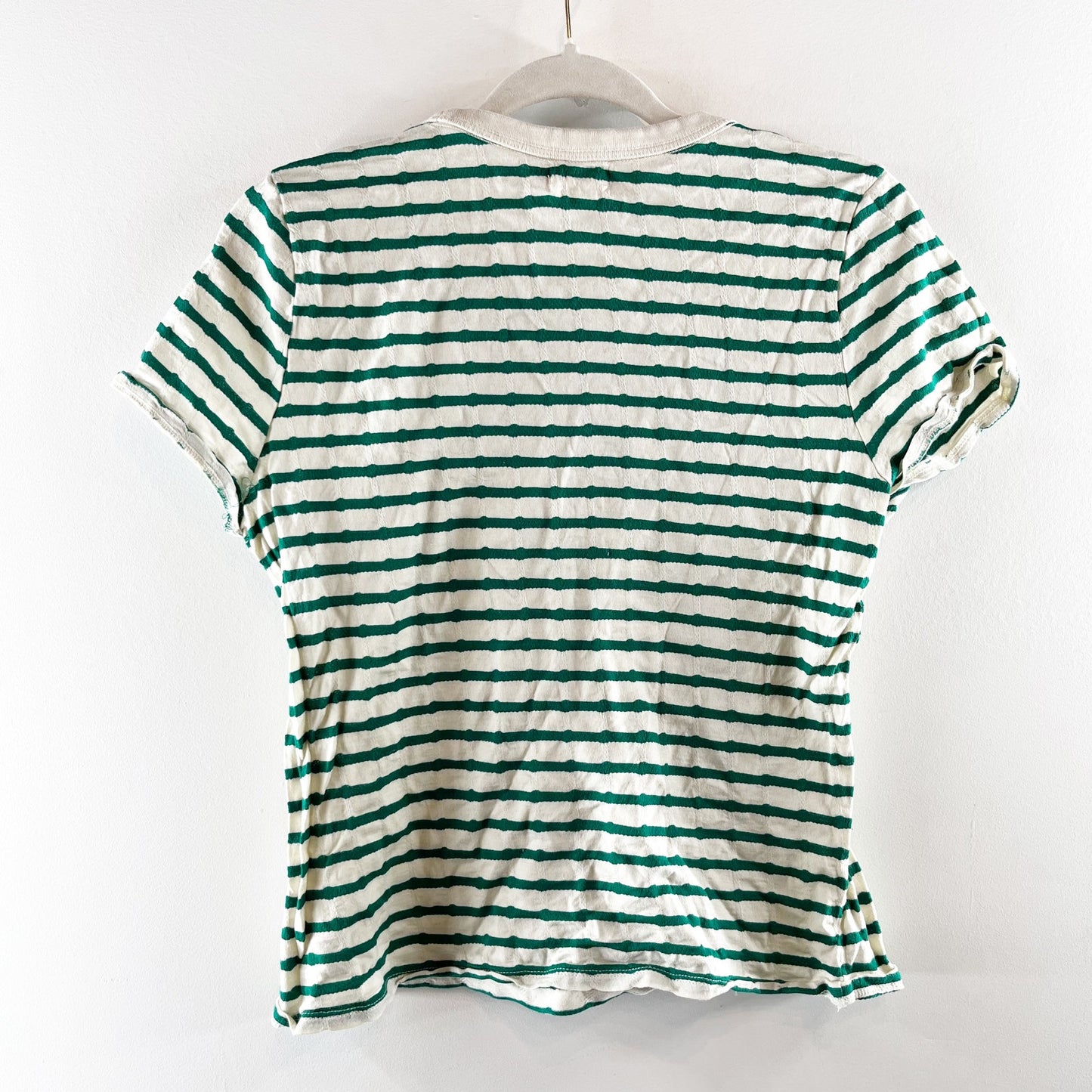 Nation LTD Laurence Shrunken Striped Crewneck Baby Tee Shirt Green White XL