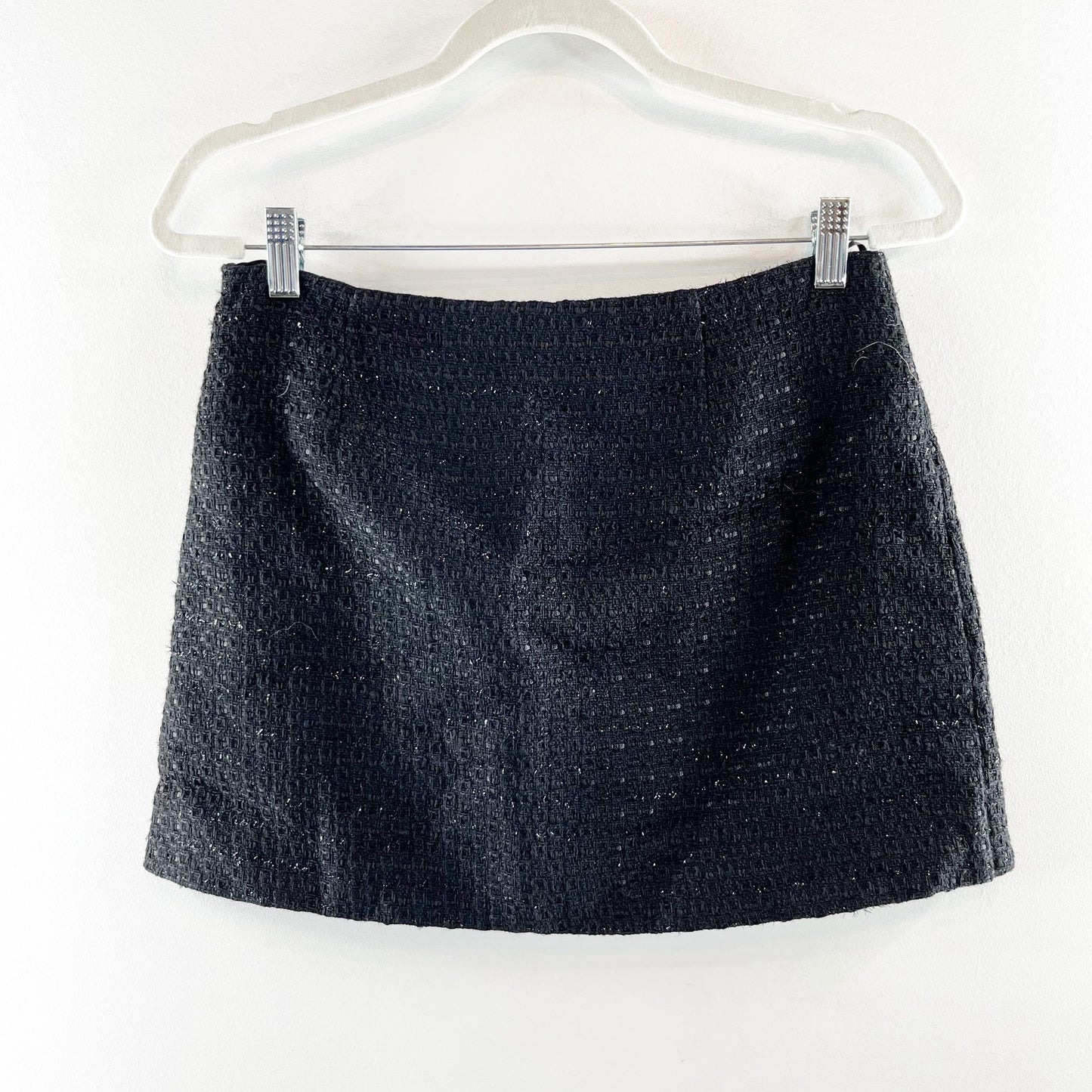ZARA Tweed Rhinestone Button Up Mini Skirt Black Medium