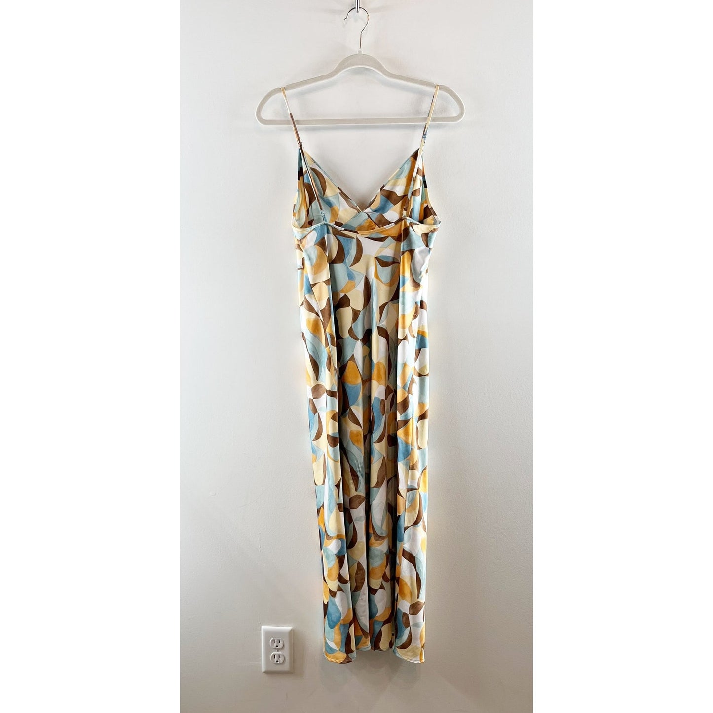 Abercrombie & Fitch Satin Printed Midi Slip Dress Cream Multi Medium