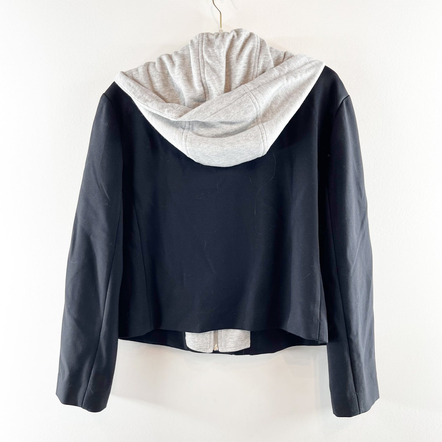 Lou & Grey Ponte Cropped Hoodie Dickie Blazer Jacket Black Medium