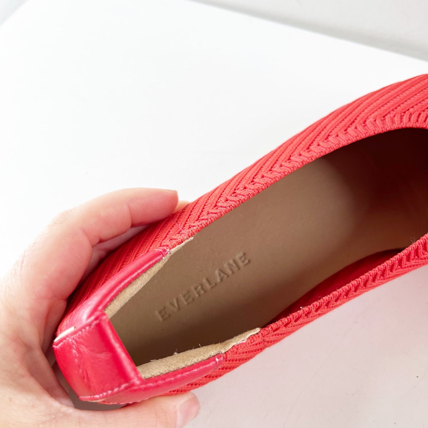 Everlane The Day Glove Knit Ribbed Ballet Flats Shoes Poppy Red 8