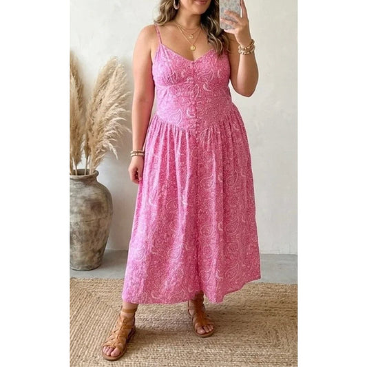 Roller Rabbit x Target Paisley Drop Waist Cotton Maxi Dress Pink Medium