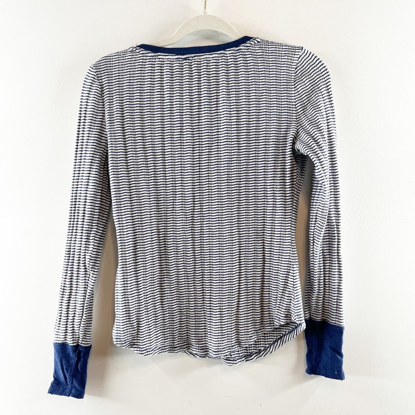 Pilcro Anthropologie Long Sleeve Striped Henley Shirt Tee Top Blue White Small