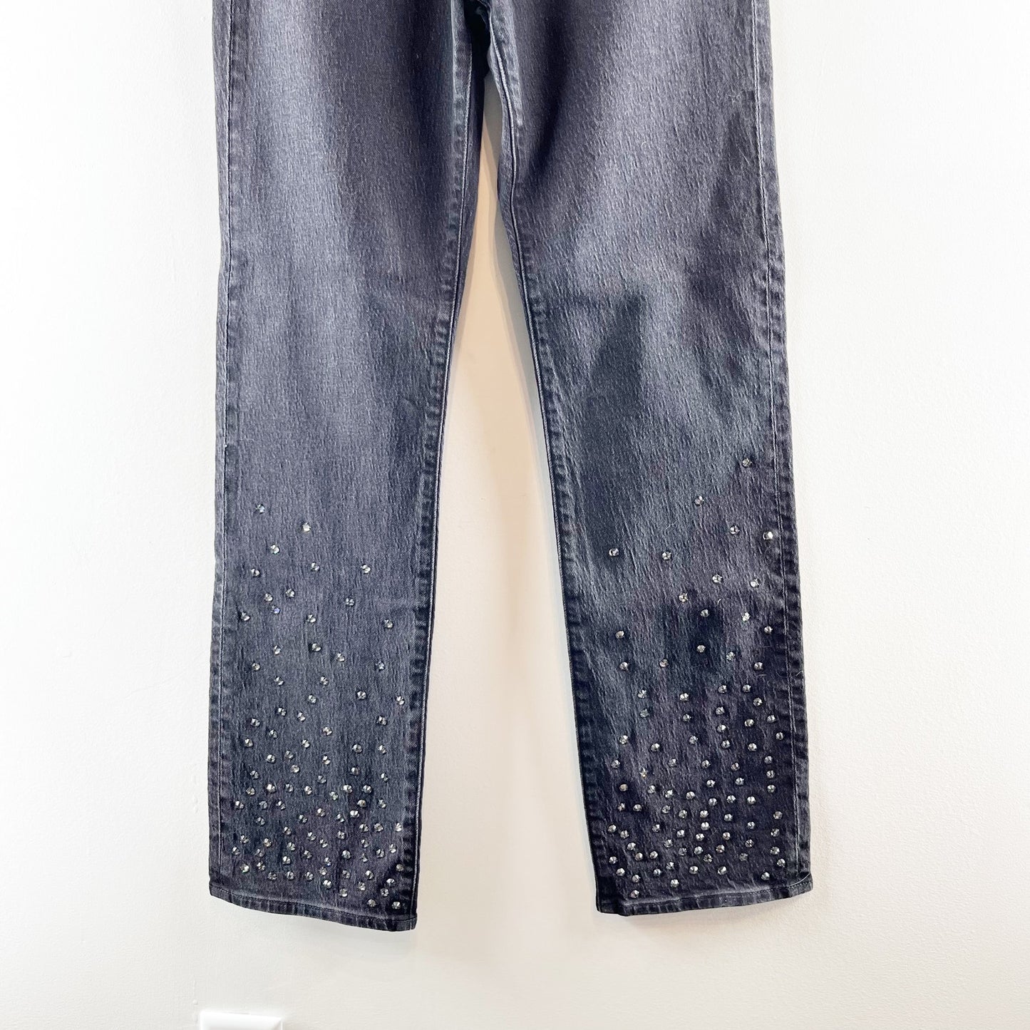 Madewell The 90s Straight Leg High Rise Jeans Rhinestone Studded Black 24 / 00