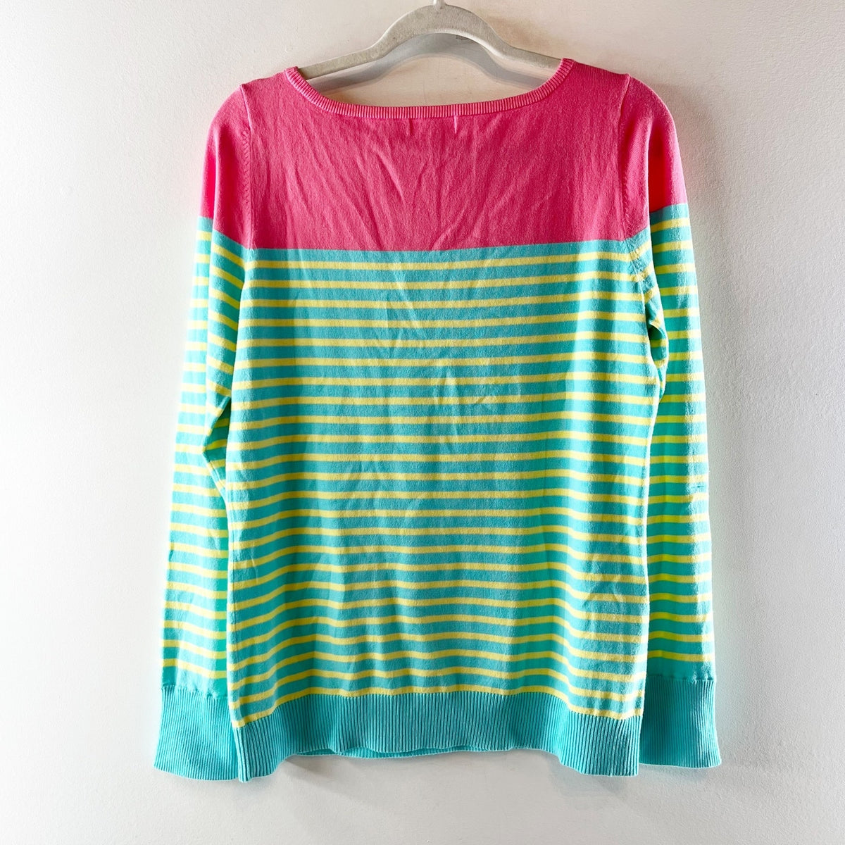 Lilly Pulitzer Maria Striped Long Sleeve Boat Neck Sweater Top Green Pink XL