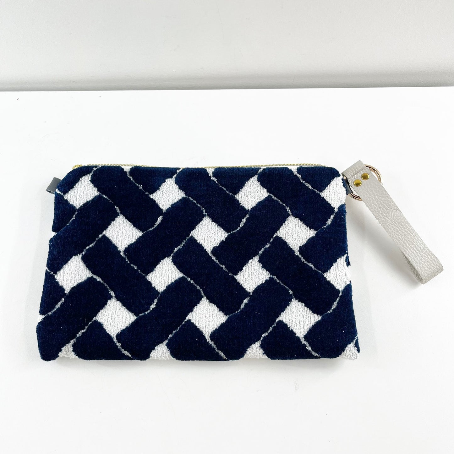 Heather Frank Studio Terry Woven Clutch Pouch Wristlet Blue White
