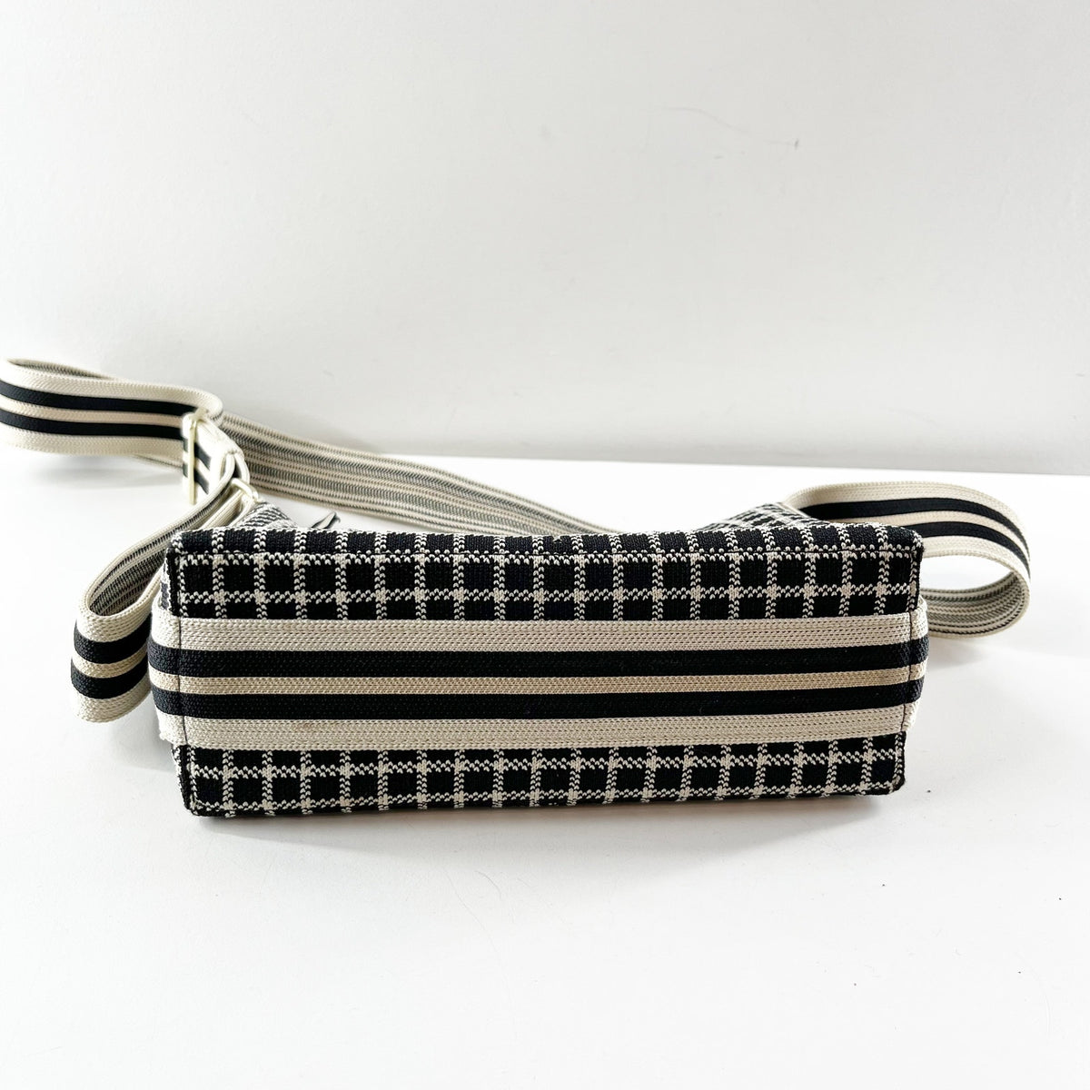 Rothy's The Casual Crossbody Bag Purse Black with Ivory Grid Print