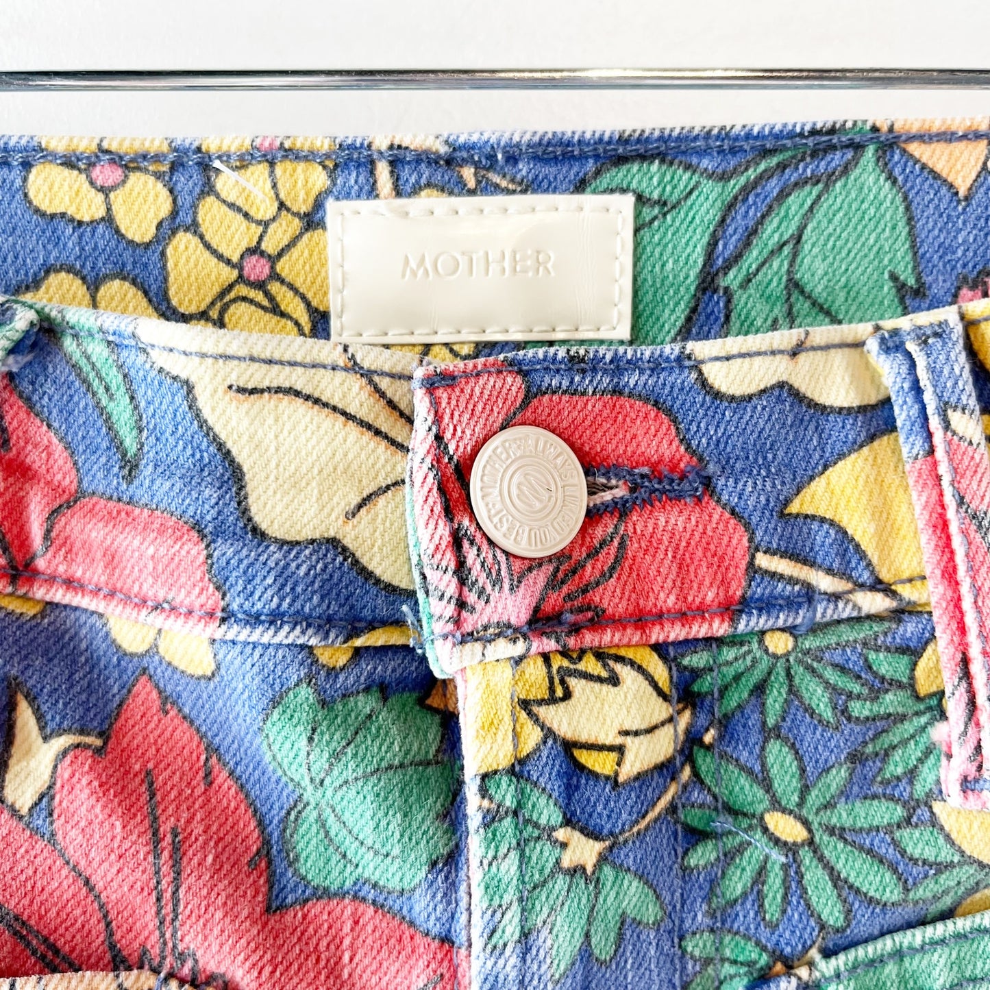 Mother The Hustler Printed High Rise Patch Pocket Jeans in Fresh Blooms Green 25