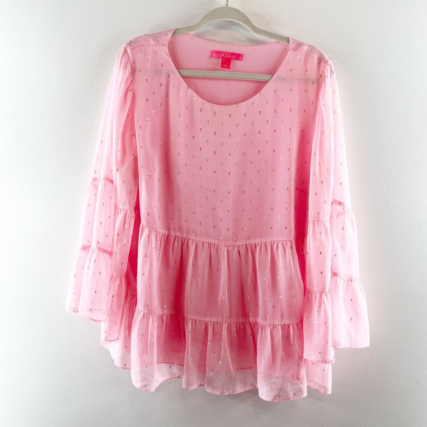 Lilly Pulitzer Zazie Flounce Babydoll Bell Tiered Sleeve Blouse Pink XL