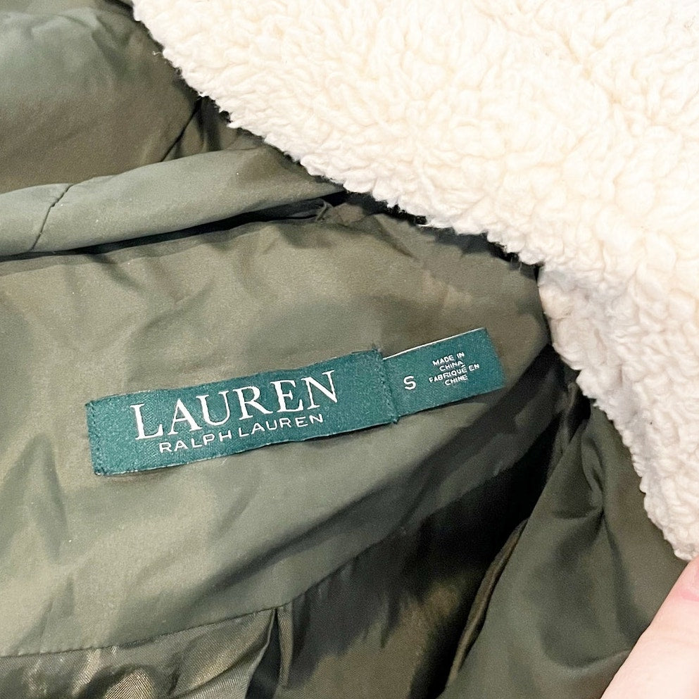 LAUREN Ralph Lauren Full Zip Quilted Puffer Hooded Parka Jacket Dark Green Small