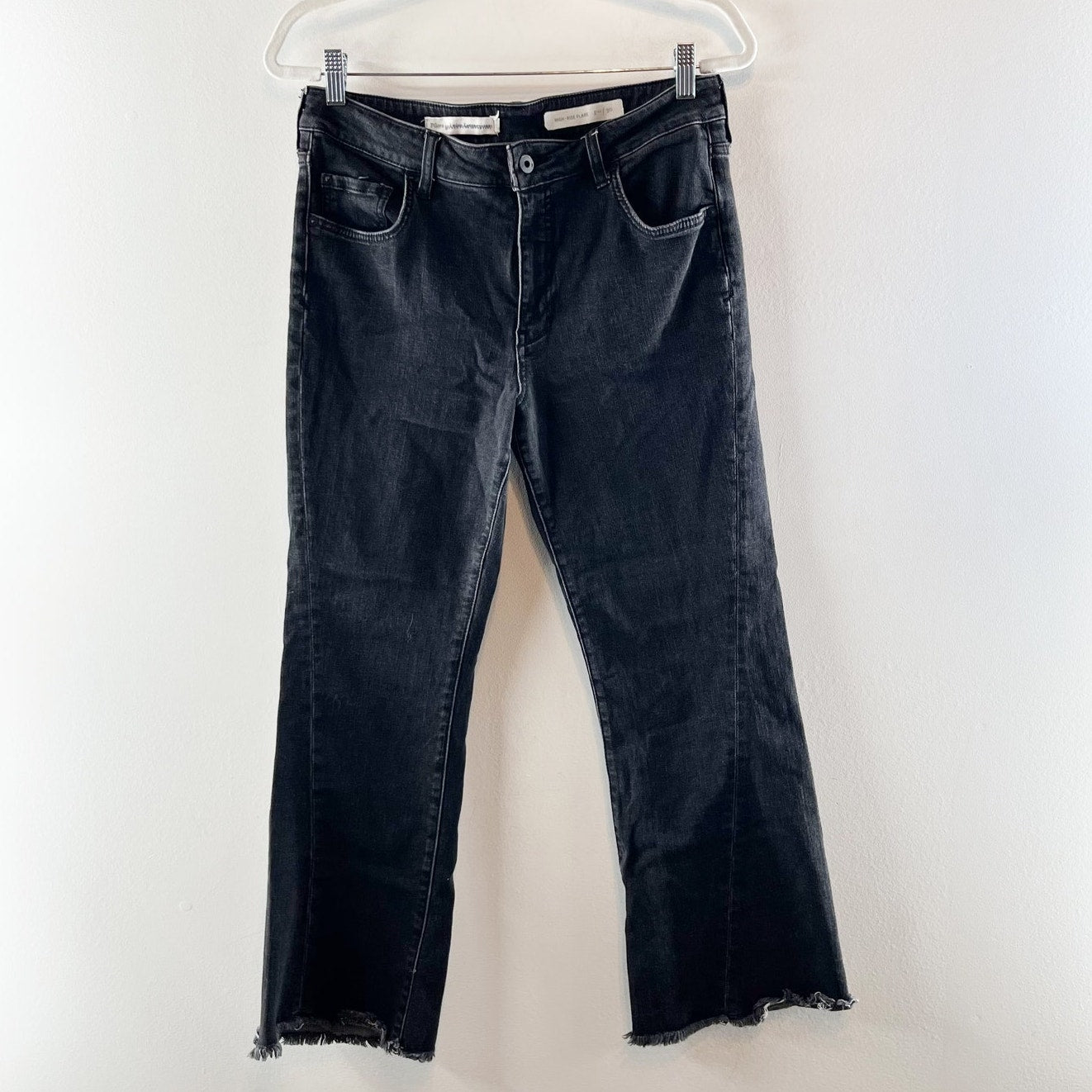 Pilcro and The Letterpress Anthropologie High Rise Ram Hem Flare Jeans Black 30