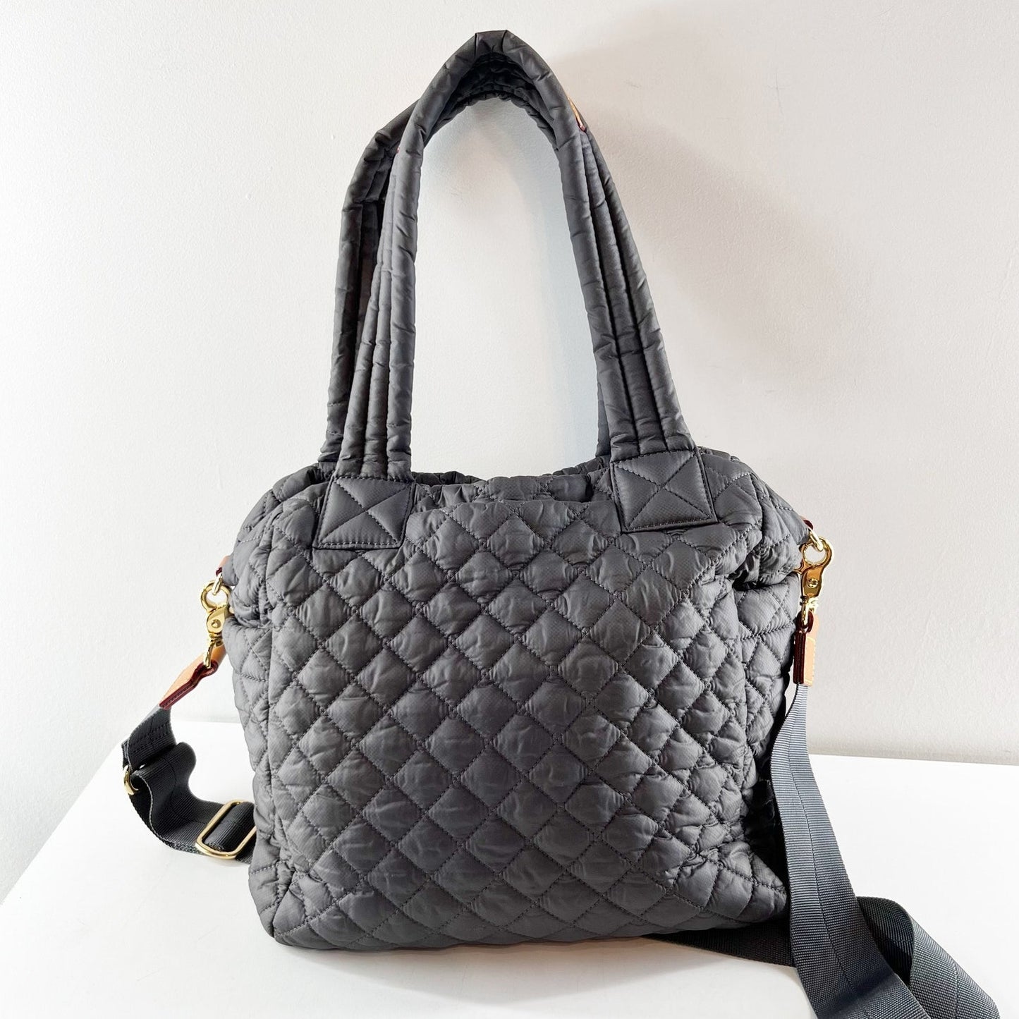 MZ Wallace Sutton Deluxe Quilted Tote Bag Purse Gray