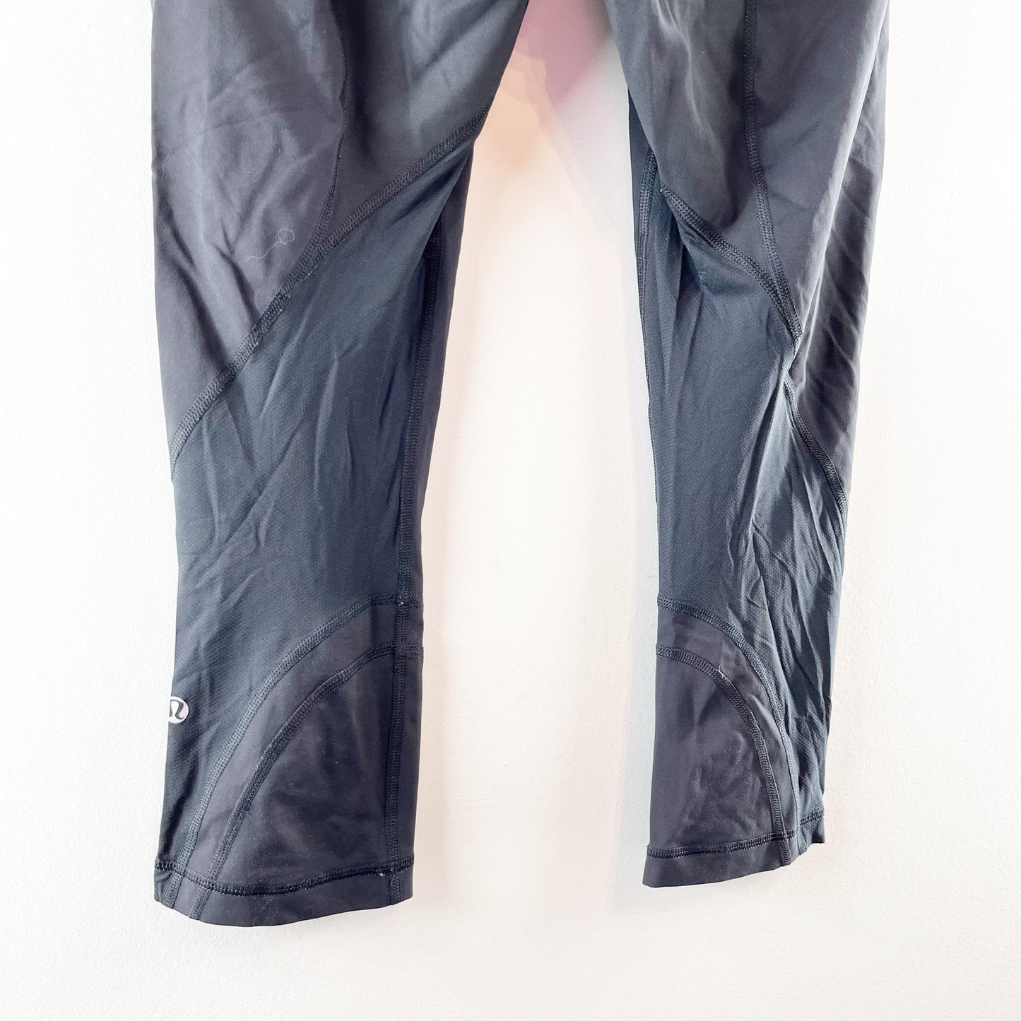 Lululemon Mid Rise Cropped Running Yoga Leggings Black Aqua 8