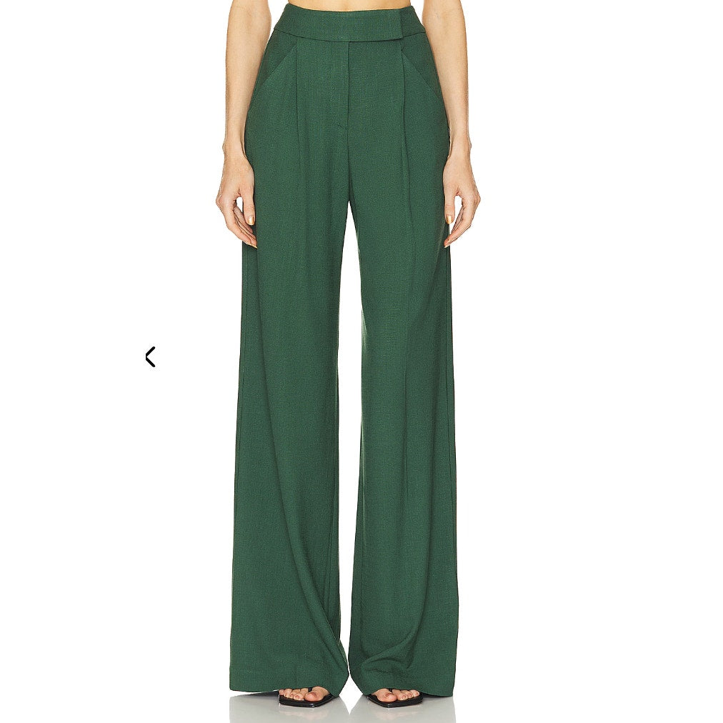Veronica Beard Marbeau High Rise Wide Leg Trouser Pants Forest Green 12