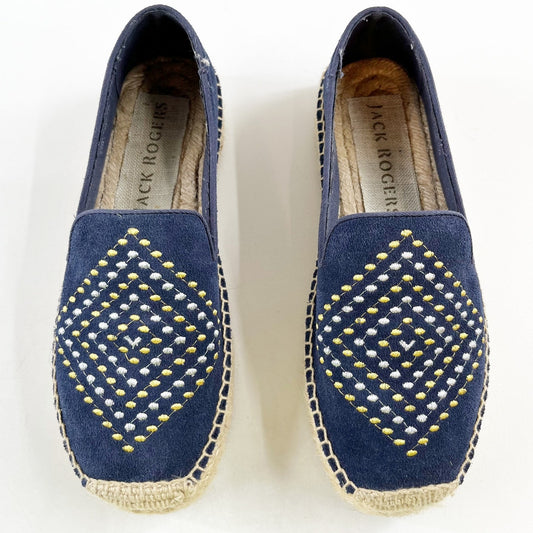 Jack Rogers Luna Suede Embroidery Slip On Flat Espadrilles Shoes Midnight 7.5