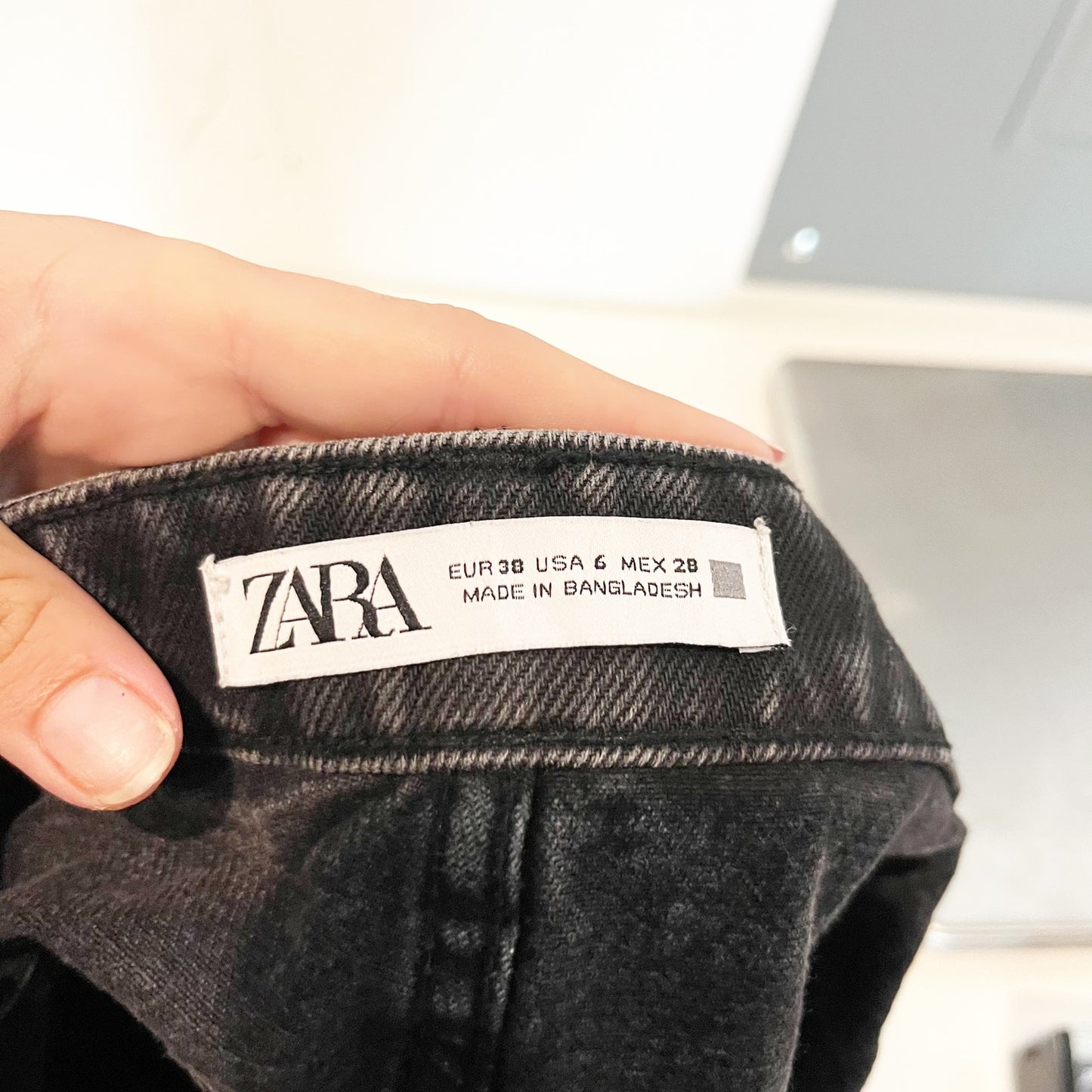 Zara High Waisted Frayed Hem Denim Cutoff Jean Short Faded Black 6