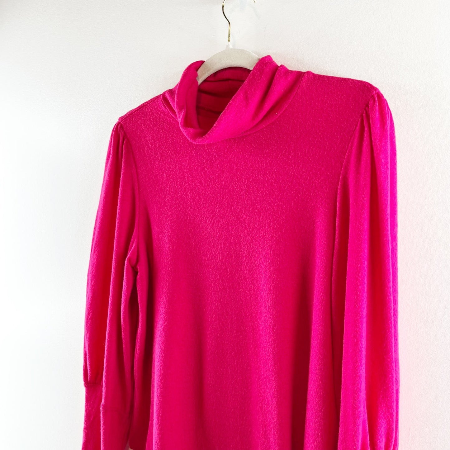 Anthropologie Puff Long Sleeve Turtleneck Top Pink Medium