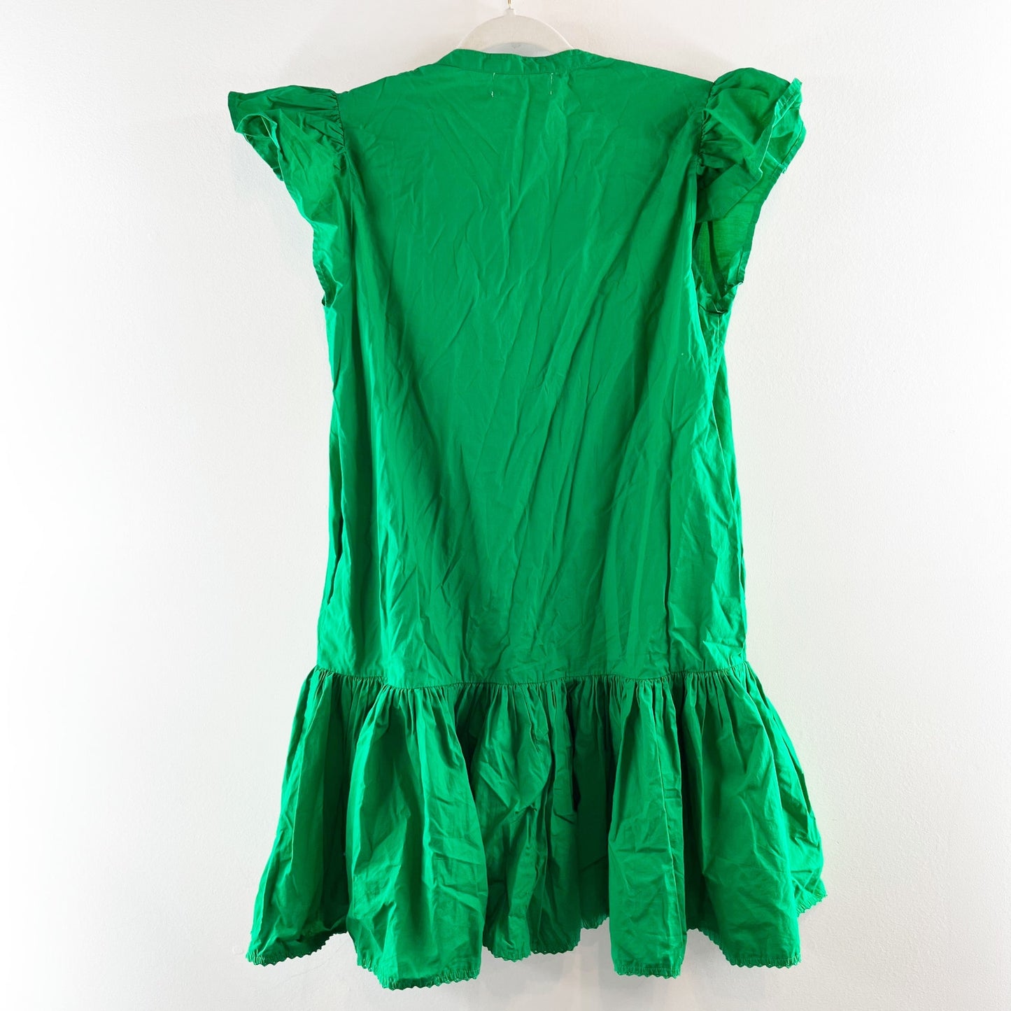Caroline Constas Ruffle Cap Sleeve Button Up Drop Waist Ruffle Mini Dress Green