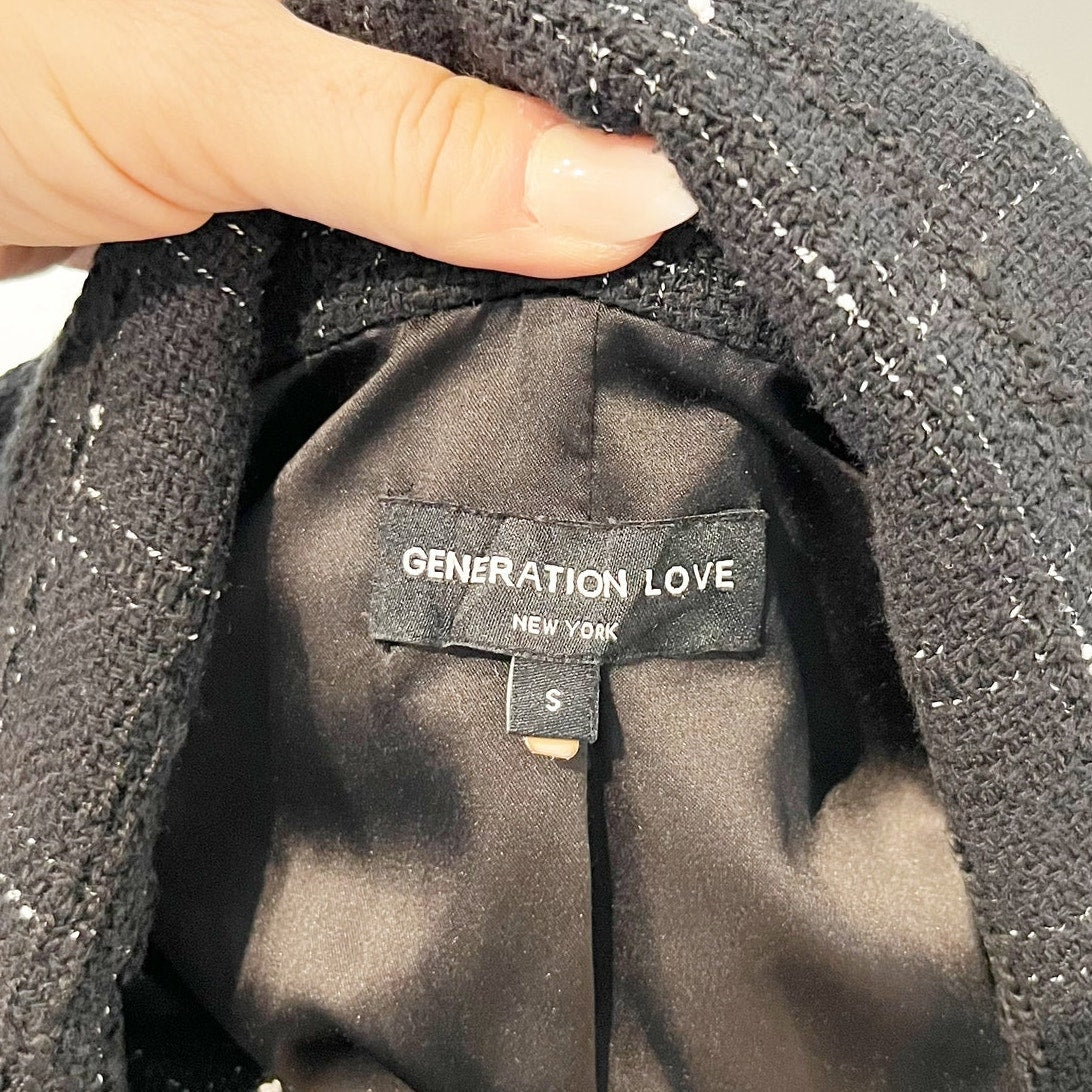 Generation Love Maverick Windowpane Tweed Blazer Jacket Black Small