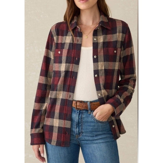 Faherty Burchfield Plaid Long Sleeve Button-Up Legend Sweater Shirt Red Beige XS