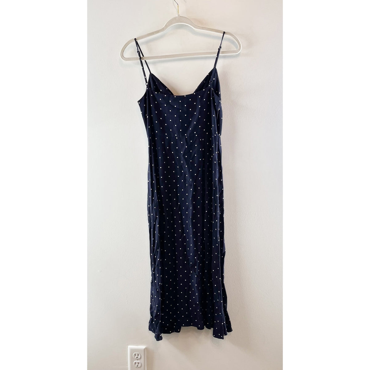& Other Stories Tie Front Midi Polka Dot Slip Dress Navy Blue 4